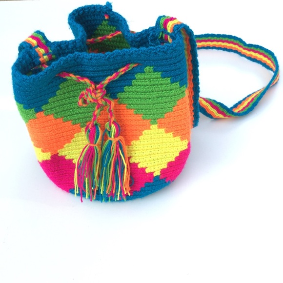 Boho Colorful Woven Side Bucket Bag Rainbow - Picture 2 of 6